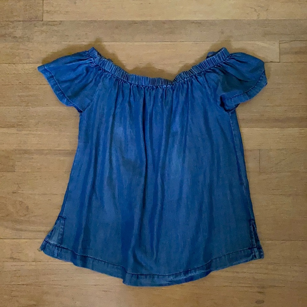 Denim-Style Off-The-Shoulder Blouse